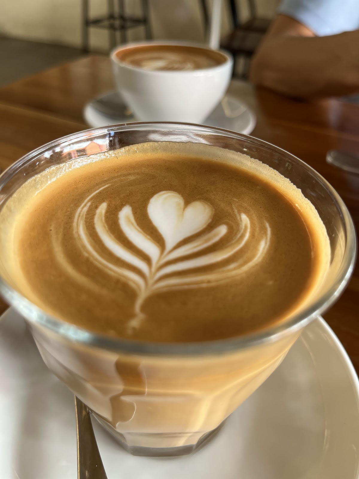 Beautiful latte art on a handcrafted cappuccino